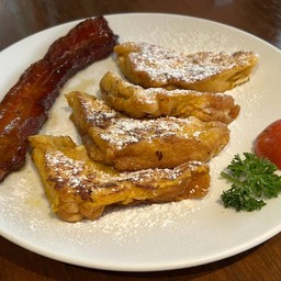 French Toast with Thick Cut Maple Glazed Bacon.
