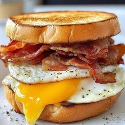 [เซตสุดฮิต] bun with egg&bacon/เบคอนไข่เบอร์เกอร์ + French fries