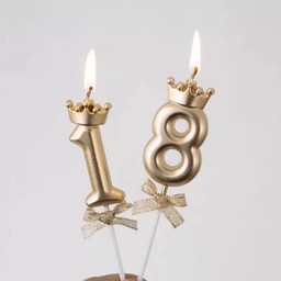 เทียนตัวเลข มงกุฎโบว์ สีแชมเปญ แท่งละ30