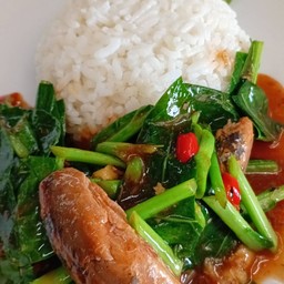 ข้าวราดคะน้าปลากระป๋อง