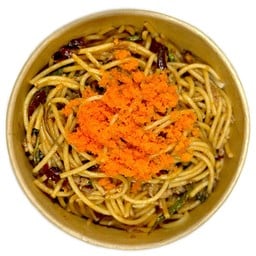 กะเพราสปาเก็ตตี้หมูสับ-ไข่กุ้ง