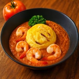 ข้าวไข่ข้น ซอสมะเขือเทศ กุ้งย่าง