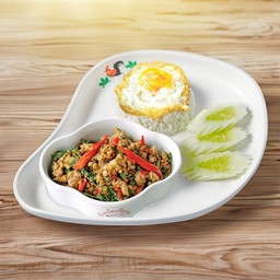 ข้าวกะเพราป่าสาระพรรณ หมูสับ+ไข่ดาว