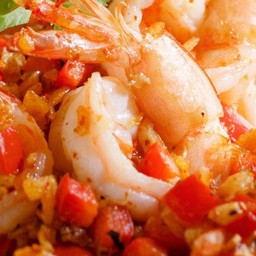 กุ้งคั่วพริกเกลือราดข้าว