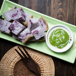 ขนมปังมันม่วงนึ่ง+สังขยาใบเตยกะทิสด