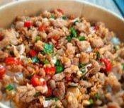 หมูสับคั่วพริกเกลือราดข้าว