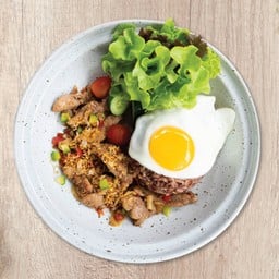 ข้าวคอหมูย่างคั่วพริกเกลือ