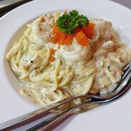 carbonara shrimp คาโบนาล่าครีมกุ้งไข่กุ้ง