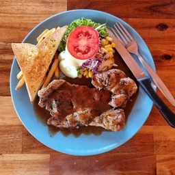 pork neck black pepperสเต็กสันคอหมูพริกไทยดำ