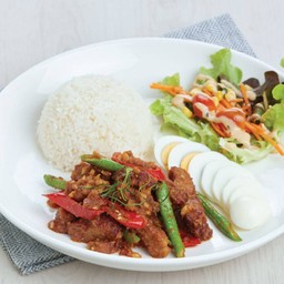 ข้าวน้ำพริกขิงหมูทอด