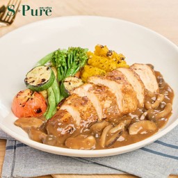 สเต๊กอกไก่ย่าง ซอสเห็ดญี่ปุ่นแบล็กแอนด์ไวท์