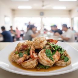 กะเพรากุ้งเป็นกับ