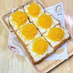 ขนมปังเนยนม+ครีมชีสฝอยทอง