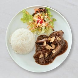 ข้าวตับทอดกระเทียมพริกไทยดำ