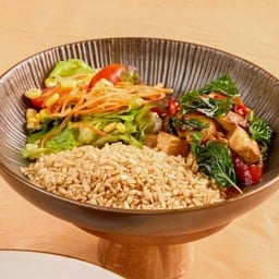 ข้าวโอ๊ตราดกะเพราอกไก่ย่าง