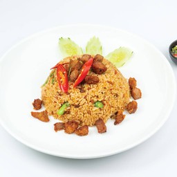 ข้าวคลุกพริกขิงหมูทอด