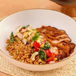 ข้าวโอ๊ตและสะโพกไก่สไปซี่ซัลซ่า