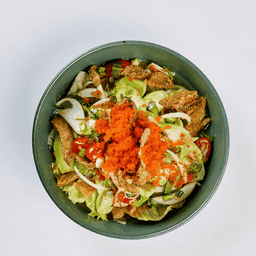 ยำก้านบรอกโคลีปลาสลิดและไข่กุ้ง