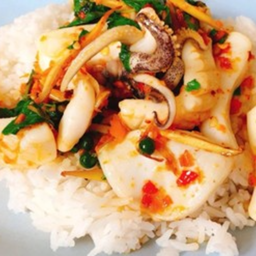 KH01.15 ผัดฉ่าปลาหมึก 50 กรัม ราดข้าว