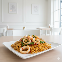 ก๋วยเตี๋ยวราดกะเพรา (เลือกเนื้อสัตว์ได้)