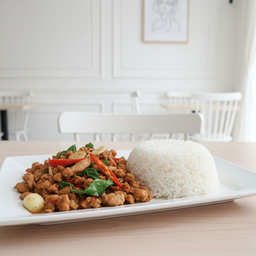 กะเพราหมูราดข้าว