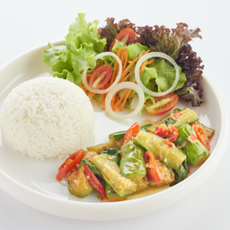 L ข้าวราด ผัดมะเขือยาว