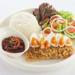 L ข้าวราด ผัดพริกขิงปลาดุกฟูไข่เค็ม