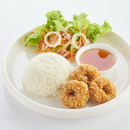 L ข้าวราด ทอดมันกุ้ง