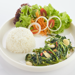 L ข้าวราด ผัดผักบุ้งไฟแดง