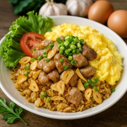 (เมนูใหม่) ข้าวผัดกระเทียมราดหมูผัดซีอิ๊วไข่ข้น