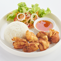 L ข้าวราด ไก่ทอดเกลือ