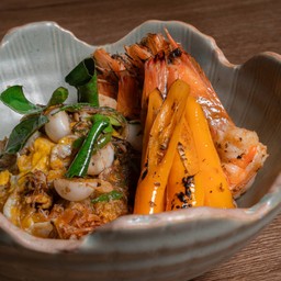 ผัดสามเหม็นส้มปลากะปหอม (กุ้ง 3 ตัว)