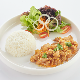 L ข้าวราด ทอดกระเทียม