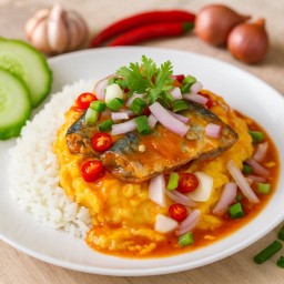 (เมนูใหม่) ข้าวราดไข่ข้นปลากระป๋องทรงเครื่อง