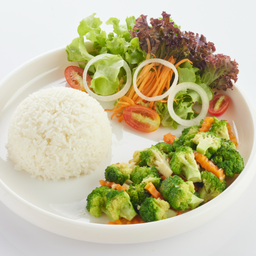 L ข้าวราด บล็อคโคลี่ผัดน้ำมันหอย
