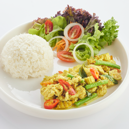 L ข้าวราด ผัดพริกแกงเขียวหวาน