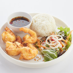 L ข้าวราด กุ้งทอดซอสมะขาม