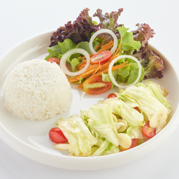 L ข้าวราด กะหล่ำปลีผัดน้ำปลา