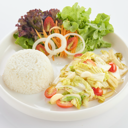 L ข้าวราด ผักกาดขาวผัดน้ำปลา