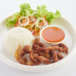 L ข้าวราด หมูแดดเดียว