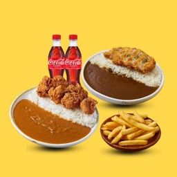 Curry Set 5 ข้าวแกงกะหรี่ไก่ทอด+ข้าวแกงกะหรี่หมูสันนอกทอด+เฟรนซ์ฟรายซ์+Coke2