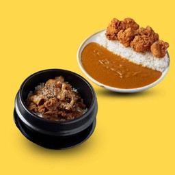 Curry Set 1 ข้าวหน้าหมูเกาหลี+ข้าวแกงกะหรี่ไก่ทอด