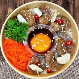 ข้าวหน้ากุ้งดองซีอิ๊ว + ไข่ดอง