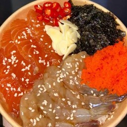 ข้าวหน้าแซลมอนดอง + กุ้งดอง