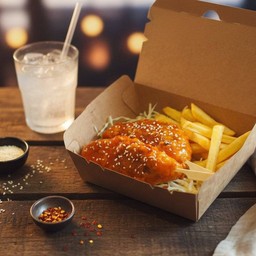 ไก่โอบะเทมปุระทอดซอสเกาหลี & มันฝรั่งทอด