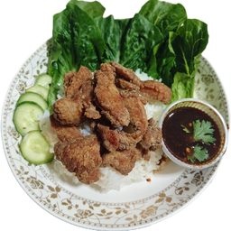 (เป็นกันขีดครึ่ง)หมูทอดพร้อมน้ำจิ้มแจ่ว