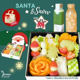🎁 santa & snow (M) เซ็ทของขวัญ (1 กล่อง+น้ำผลไม้ 2 ขวด/ผูกโบว์+ถุงควบคุมอุณหภูมิ)