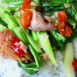 KH02.73 ผัดไฟแดงแขนง 50 กรัม ปลาเค็มอินทรีย์ 25 กรัม ราดช้าว