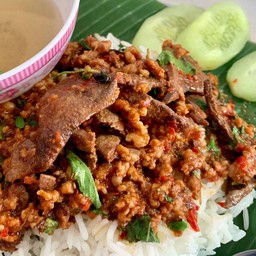 ข้าวกะเพราตับ+หมูสับ