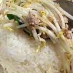 KH02.38 ผัด น้ำเปล่า ถั่วงอก 50 กรัม หมูสับ 50 กรัม ราดช้าว